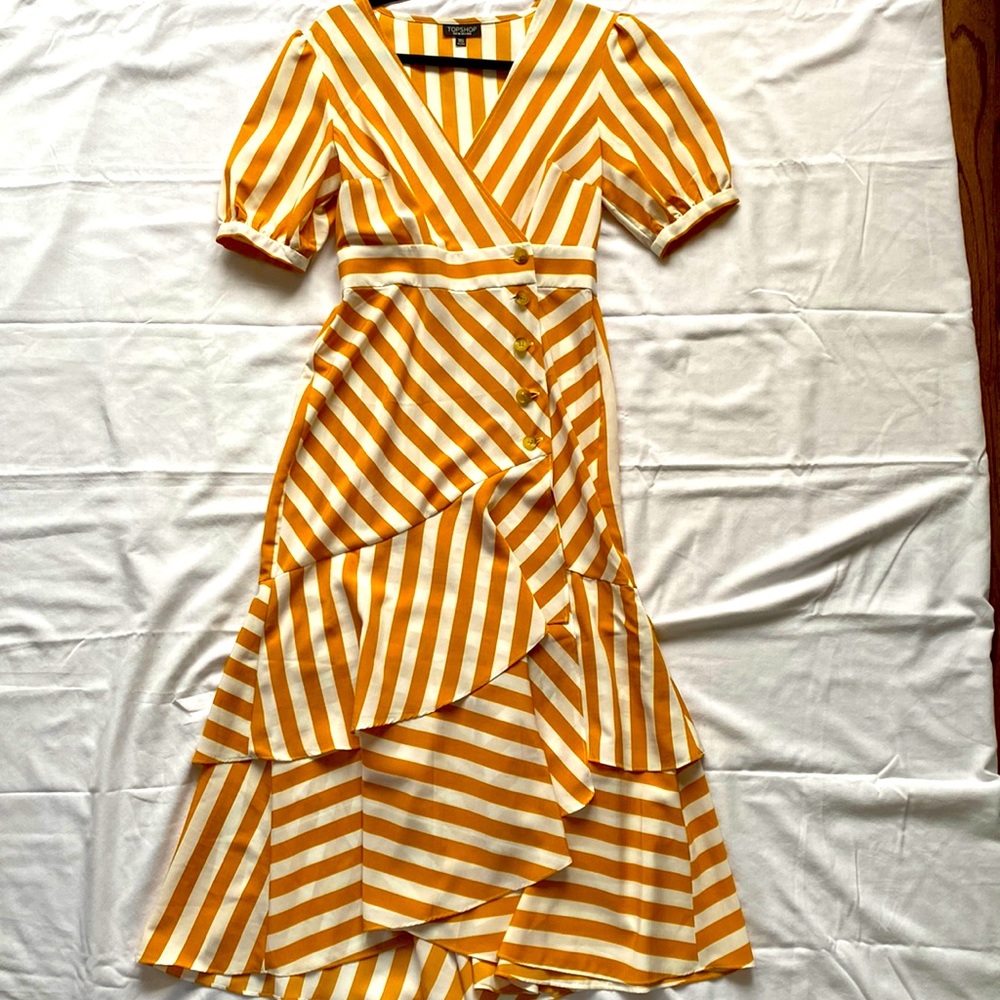 TOPSHOP yellow and cream dress sz 4
